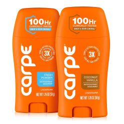 Carpe Deodorant for Women. Coconut Vanilla & Fresh Powder - 2 Pack | Dermatologist Tested - 100 Hr Sweat & Odor Control - Free from Baking Soda & Parabens - Clinical Strength Deodorant - 2 Pack