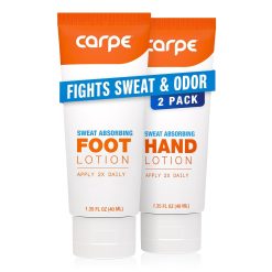 Carpe Sweat Absorbing Hand & Foot Lotion Bundle. Eucalyptus | Dermatologist-Recommended Hand & Foot Antiperspirant Lotion Bundle. Helps Fight Sweat. Eucalyptus Scent